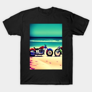 ARTISTIC RETRO MOTORCYCLE ON THE BEACH T-Shirt